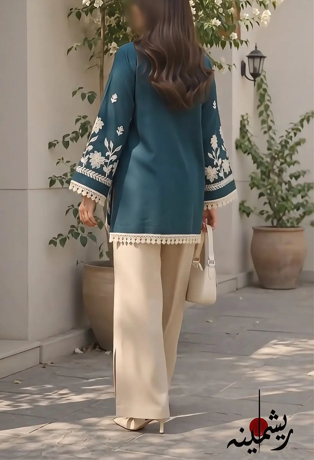 Teal Blossom Embroidered Lawn Co-Ord Set | R E S H M I N A