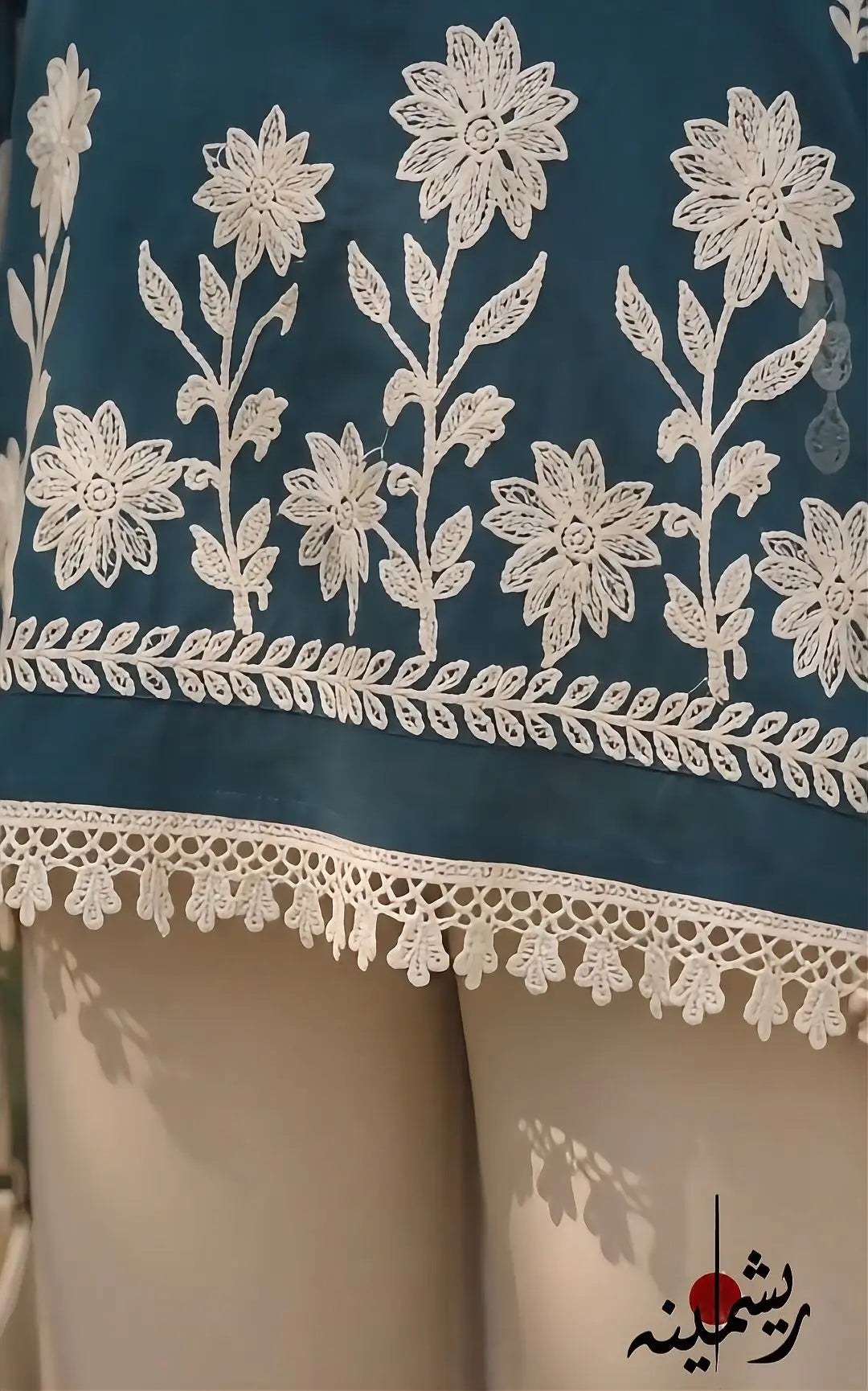 Teal Blossom Embroidered Lawn Co-Ord Set | R E S H M I N A