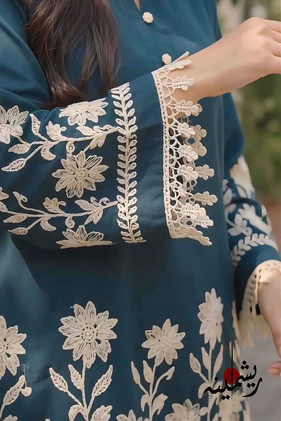 Teal Blossom Embroidered Lawn Co-Ord Set | R E S H M I N A